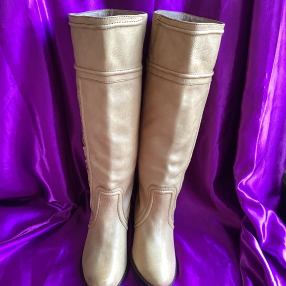 Tan Creamy Leather Fossil High Boots - Picture 6 of 14